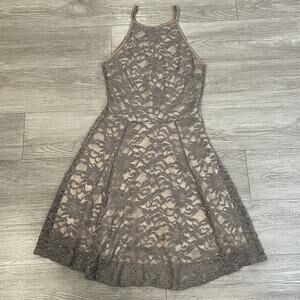 Lace Halter Dress Women Small  Going out Prom Evening Wedding Sequin Floral